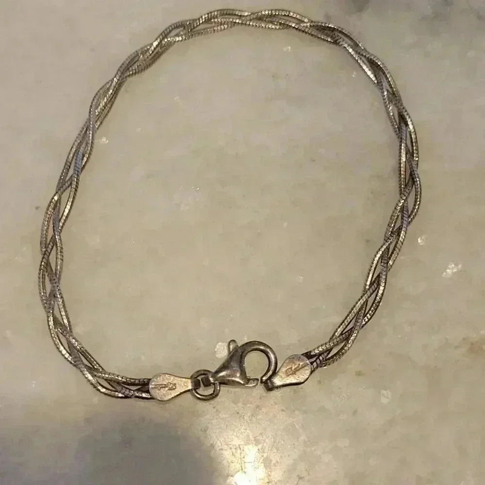 Italian Sterling Silver 925 Braided Chain Bracelet